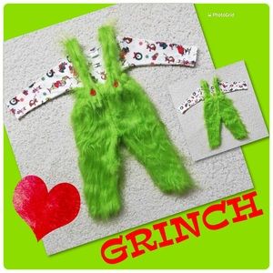 Baby Grinch Inspired Suspender / Pants and Shirt 💚 6/12 Months